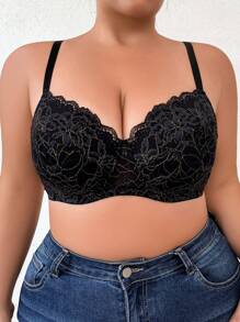 Plus Size Women's Lace & Underwire Lingerie Bra Single Pack - Black - View 5