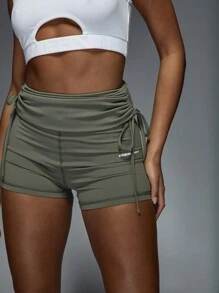 MISSGUIDED Stylish High-Waisted Drawstring Athletic Workout Shorts Lucky Charm Training Shorts Irish-Themed Exercise Shorts With Side Ruching Perfect For St Patricks Day Festivities