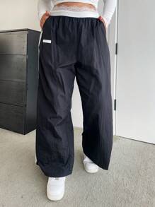 Flirla Black Lace Trim Casual Versatile Pants