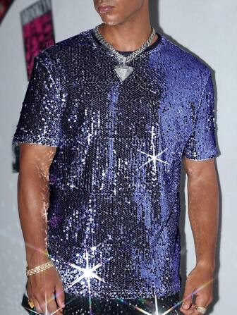 Manfinity Fever City Męska modna, luźna, koralikowa koszulka z krótkim rękawem