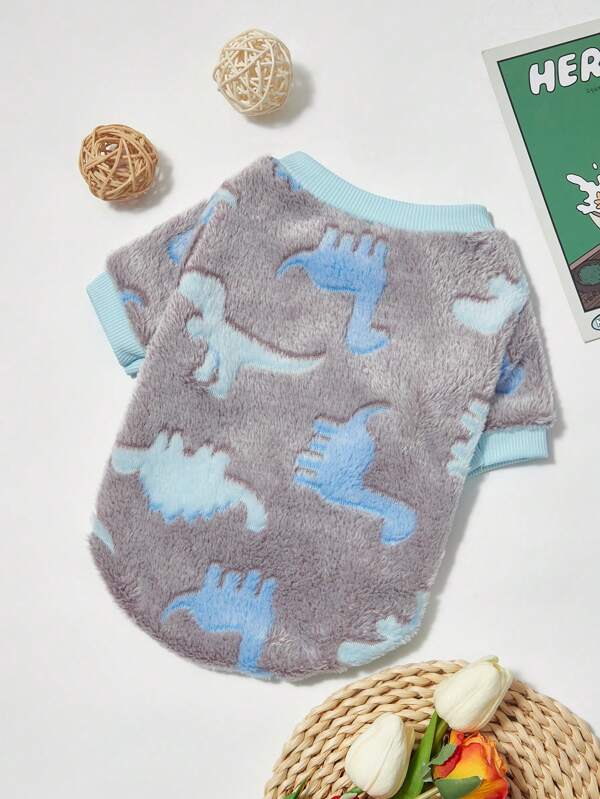 PETSIN 1pc Pet Dog/Cat Fleece Hoodies With Dinosaur Print, Warm Crew Neck Sweatshirt, Universal For Dogs & Cats