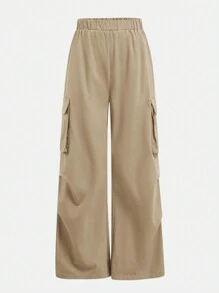 2 pezzi Set ragazza giovane: Maglietta larga con stampa ritratto e lettera stile hip hop, pantaloni cargo con pieghe