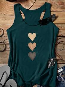 SHEIN LUNE Top de tirantes casual de mujer con estampado de corazones, para primavera/verano