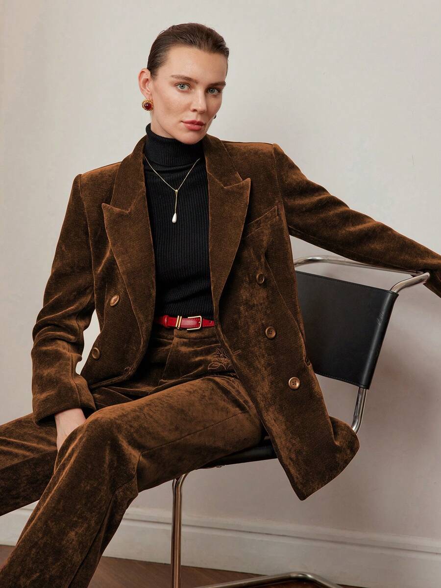 MOTF PREMIUM ÁO BLAZER ĐÔI NGỰC HÌNH ĐỒNG HỒ CÁT - màu nâu - Xem 1