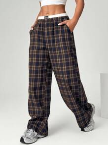 SHEIN EZwear Spodnie z kontrastowym pasem i nadrukiem
