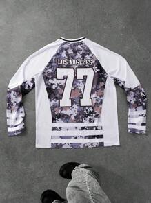 Manfinity EMRG Men's Youth Mosaic Camouflage Oversized Basketball Jersey,White Autumn Streetwear City Break Digital English Letter Print Long Sleeve T-Shirt - Multicolor - View 1