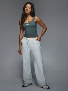 MISSGUIDED Ribbed Tank Top Square Neck Sleeveless Undershirt Athletic Basic Casual Everyday Essential Summer Spring Wear - Dark Grey - View 4