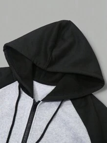 Manfinity Homme Bộ áo nỉ trùm đầu màu tương phản thường ngày dành cho nam trưởng thành - màu đen - Xem 4