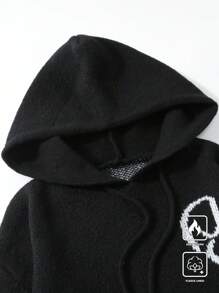 Manfinity Roghcode 男士休闲字母印花抽绳连帽长袖套头衫，秋冬季，适合度假、朋友 - 黑色 - 查看 4