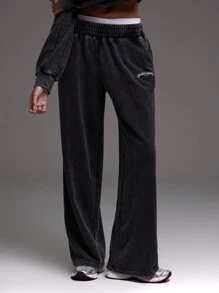 Musera Sport Pantalones deportivos anchos de pernera ancha, lavados para vacaciones, pádel, tenis, pickleball