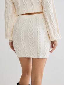 Enchnt Women 3D Floral Decor Solid Color Bodycon Mini Skirt - Beige - View 7