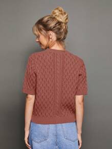 WESTFADE 夏季麻花针织圆领前扣短袖休闲开衫