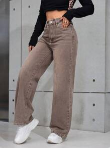 Jeans rectos con efecto desgastado casual