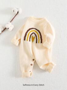 Cozy Pixies Newborn Baby Girl Rainbow Pattern Knit Soft Crew Neck Long Sleeve With Pants - Apricot - View 1