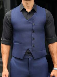 Manfinity Bizformal Conjunto de 3 piezas para hombres: chaleco, chaqueta y pantalones