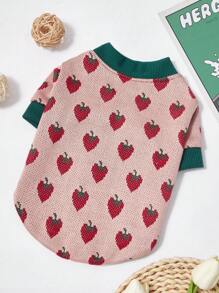 PETSIN 1pc Pet Cat/Dog Floral Vintage Strawberry Pattern Knitted Cardigan Sweater, Suitable For Dogs,Christmas,Christmas Decorations