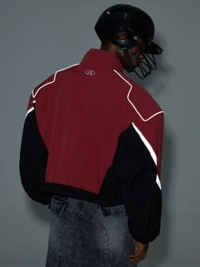 NEON BLANC Giacca con collo alto, a maniche lunghe, con chiusura lampo, rossa e nera, tessuta a mano, giacca da baseball leggera con grafica di moda, in stile rappera, per amici, mariti, regali per il fidanzato