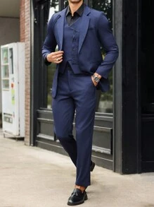 Manfinity Bizformal Conjunto de 3 piezas para hombres: chaleco, chaqueta y pantalones
