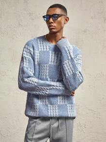 AKNOTIC Business Casual Men's Loose Fit Plaid Pattern Knitted Open Front Cardigan, Suitable For Autumn & Winter