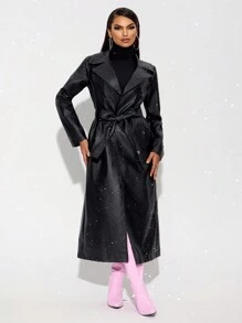SHEIN SXY Women's Solid Color Casual Belted Trench Coat