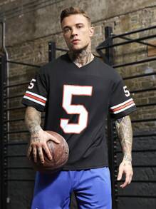 Manfinity Sport Corelite Boyfriend Style Men's Summer Casual Patchwork Striped Numeric Print Round Neck Short Sleeve Sports T-Shirt - Multicolor - View 8