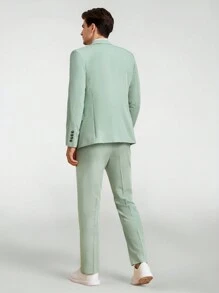 Mainfolk Men Single Breasted Blazer & Tailored Pants - Mint Green - View 2