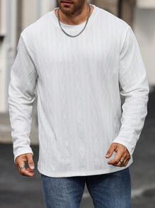 Manfinity Homme Plus Size Men's Solid Color Simple Casual T-Shirt, Fashionable Everyday Wear - White - View 5