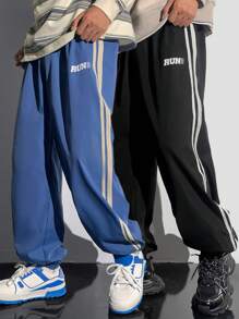 SHEIN 2pcs/Set Teen Boys' Casual Webbing Patchwork Contrast Color Loose Drawstring Pants, Versatile & Minimalist, Suitable For All Seasons, Sports/Casual - Multicolor - View 9