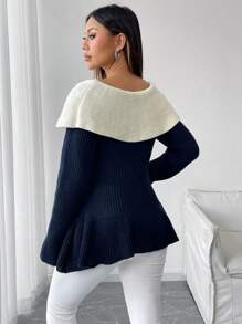 Chiquease 女士优雅蝴蝶结领浪漫时尚套头毛衣，秋冬款 - 黑與白 - 查看 2