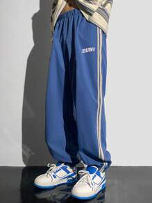 SHEIN 2pcs/Set Teen Boys' Casual Webbing Patchwork Contrast Color Loose Drawstring Pants, Versatile & Minimalist, Suitable For All Seasons, Sports/Casual - Multicolor - View 3