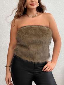 SHEIN Privé Suéter holgado cálido y cómodo de parchwork con pelaje en talla grande, otoño/invierno