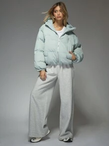 MISSGUIDED Chaqueta acolchada extra grande y acolchada, cortavientos de invierno con capucha, ropa de calle corta con cremallera, rellena, prenda exterior esencial para clima cálido