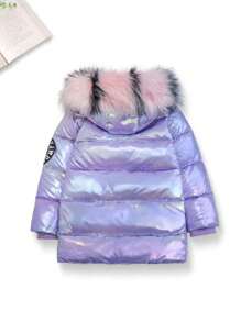 SHEIN Black Patent Leather Color Blocking Girls Long Boots - Purple - View 2