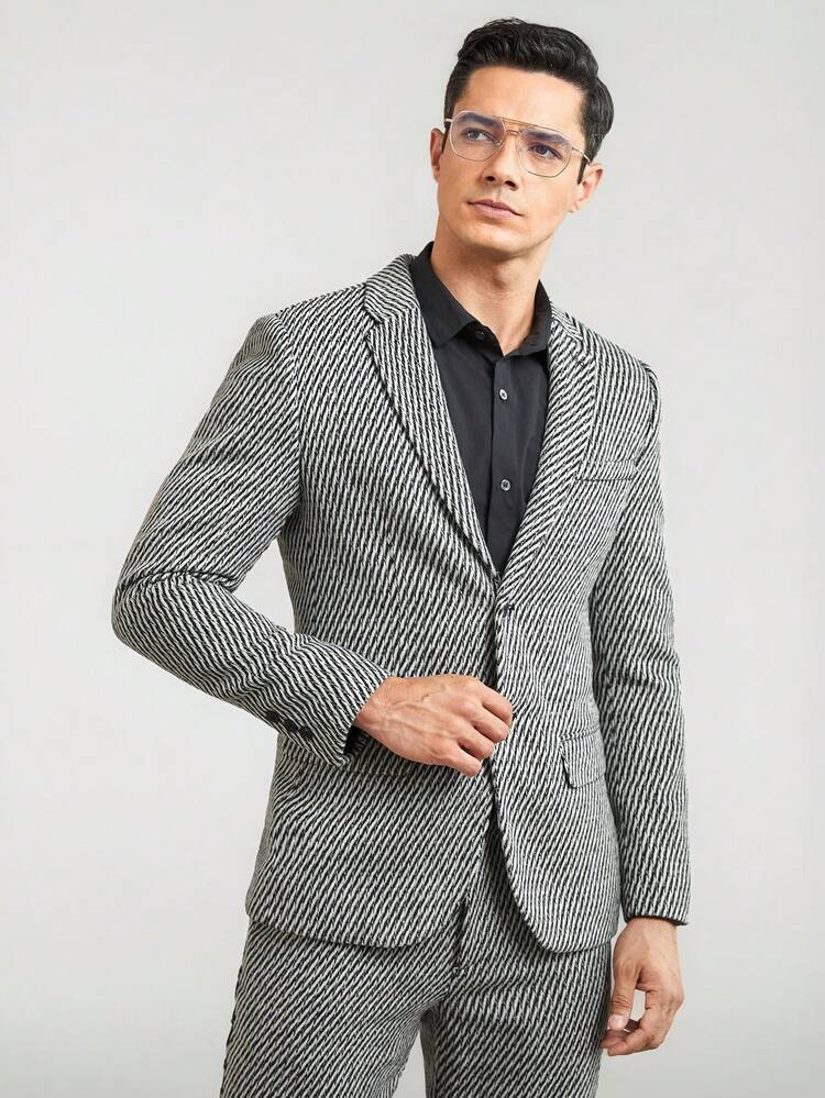 Men Houndstooth Print Lapel Neck Blazer, Fall/Winter