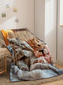 1 Pieza Manta de franela, con patrón de gato lindo, adecuada para sala de estar, dormitorio, escenas al aire libre