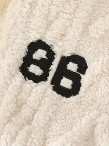 SHEIN Baby Girls Plush Zip-Up Top With Embroidery Pants Set, Thicker Fabric For Autumn/Winter, Suitable For Outdoor Activities And Casual Wear