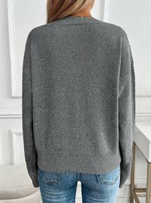 SHEIN LUNE Fashionable Loose Casual Versatile Women Sweater (Random Dotted Print) Knit Pullover Fall Winter - Black - View 2