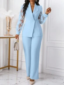 Xyvia 2pcs/Set Women Lace Trim Button Up Waist Two Pieces Set Fall Cloth For Women