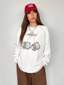 SHEIN EZwear Women's Casual Long Sleeve T-Shirt With Outer Stitching And Raglan Sleeve Design