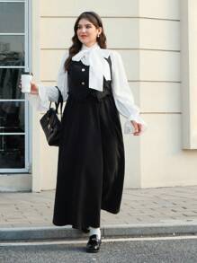 SHEIN MOD Plus Size 2Pcs Set Elegant Black Vintage Long Dress