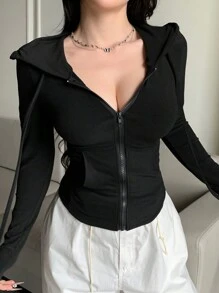 DAZY 情人节女士拉链连帽卫衣、修身T恤、长袖女式上衣