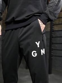 Gym Rark Tuta sportiva da uomo con stampa di lettere, composta da maglia a maniche lunghe con collo rotondo e pantaloni lunghi, adatta per palestra e allenamento - nero - Visualizzare 8