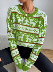 SHEIN LUNE Women Casual Basic Crew Neck Sweater, Simple And Fashionable For Everyday Wear Knit Pullover Fall Winter - Green - View 6