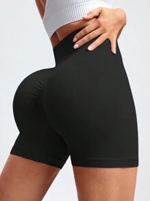 SHEIN Sport Studio 10pcs/Pack Solid Color Pleated Elastic Waist Seamless Sports Shortsbiker Shorts