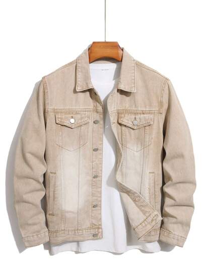 Manfinity Homme Men's Casual Washed Denim Jacket For Autumn