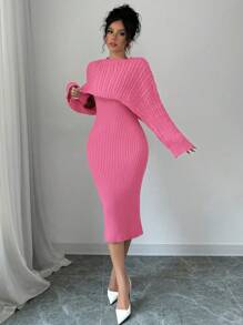Chiquease New Round Neck Twist Pattern Sweater Women Set, Sexy And Slimming Sweater Dress Twinset