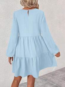 SHEIN LUNE Autumn Casual Solid Color Lantern Sleeve Dress Fall Cloth For Women