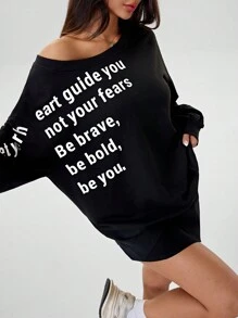 INAWLY New Oversized Casual American Sexy Girl Letter Print Long Sleeve Sweatshirt