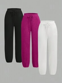 SHEIN Explorewe 3pcs/Set Teens (Girls) Autumn/Winter All-Match Black, White & Gray Versatile Sweatpants - Multicolor - View 1