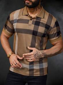 Manfinity CasualCool Men's Plaid Short Sleeve Casual Commuter Polo Shirt